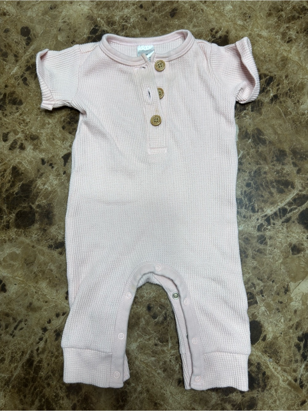 Soft Pink Knit Baby One-Piece with Button Placket